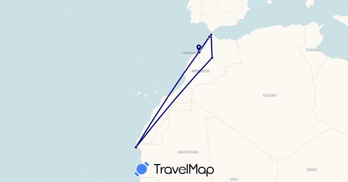 TravelMap itinerary: driving in Morocco, Mauritania (Africa)